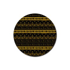 Native American Ornaments Watercolor Pattern Black Gold Rubber Coaster (round)  by EDDArt