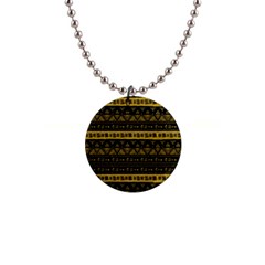 Native American Ornaments Watercolor Pattern Black Gold 1  Button Necklace by EDDArt