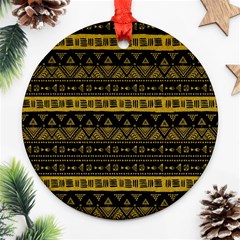 Native American Ornaments Watercolor Pattern Black Gold Round Ornament (two Sides) by EDDArt