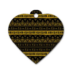 Native American Ornaments Watercolor Pattern Black Gold Dog Tag Heart (two Sides) by EDDArt