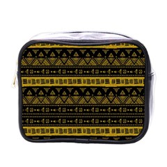 Native American Ornaments Watercolor Pattern Black Gold Mini Toiletries Bag (one Side) by EDDArt