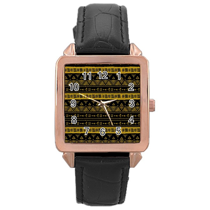 Native American Ornaments Watercolor Pattern Black Gold Rose Gold Leather Watch 