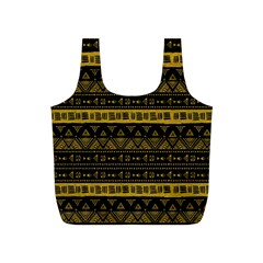 Native American Ornaments Watercolor Pattern Black Gold Full Print Recycle Bag (s) by EDDArt