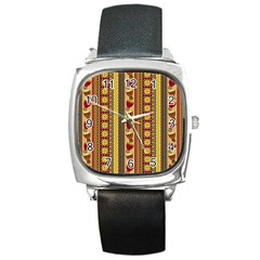 Traditional Africa Border Wallpaper Pattern Colored 4 Square Metal Watch by EDDArt