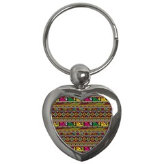 Traditional Africa Border Wallpaper Pattern Colored Key Chain (heart) by EDDArt