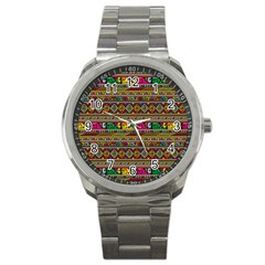 Traditional Africa Border Wallpaper Pattern Colored Sport Metal Watch by EDDArt