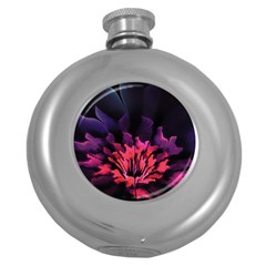 Floral Pink Fractal Painting Round Hip Flask (5 Oz) by Pakrebo