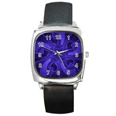 Fractal Blue Star Abstract Square Metal Watch by Pakrebo