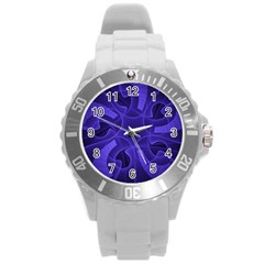 Fractal Blue Star Abstract Round Plastic Sport Watch (l) by Pakrebo