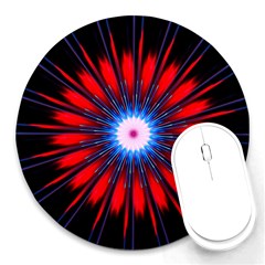 Red White Blue Burst Fractal Round Mousepads by Pakrebo