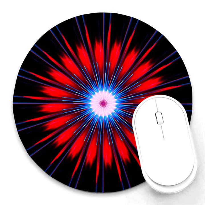 Red White Blue Burst Fractal Round Mousepads