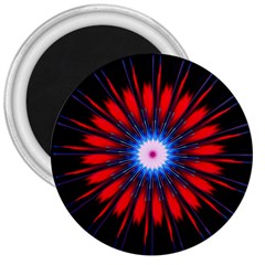 Red White Blue Burst Fractal 3  Magnets by Pakrebo