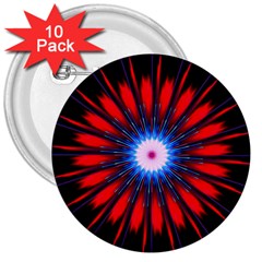 Red White Blue Burst Fractal 3  Buttons (10 Pack)  by Pakrebo