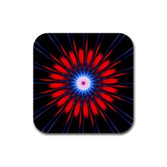 Red White Blue Burst Fractal Rubber Square Coaster (4 Pack)  by Pakrebo