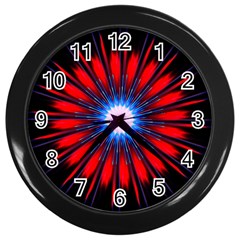 Red White Blue Burst Fractal Wall Clock (black) by Pakrebo