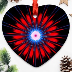 Red White Blue Burst Fractal Heart Ornament (two Sides) by Pakrebo