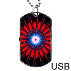 Red White Blue Burst Fractal Dog Tag Usb Flash (one Side) by Pakrebo