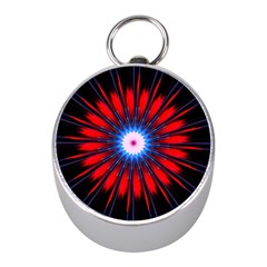 Red White Blue Burst Fractal Mini Silver Compasses by Pakrebo