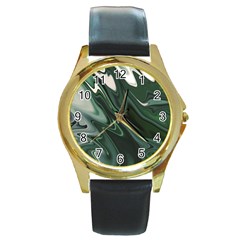 Green Marble Digital Abstract Round Gold Metal Watch by Pakrebo