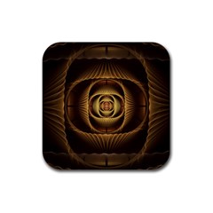 Fractal Copper Amber Abstract Rubber Coaster (square)  by Pakrebo