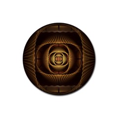 Fractal Copper Amber Abstract Rubber Coaster (round)  by Pakrebo