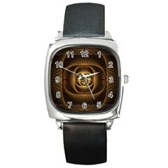 Fractal Copper Amber Abstract Square Metal Watch by Pakrebo