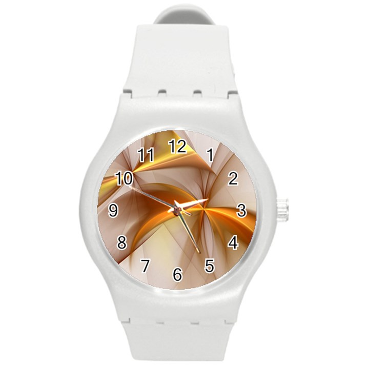 Abstract Gold White Background Round Plastic Sport Watch (M)