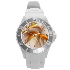 Abstract Gold White Background Round Plastic Sport Watch (l) by Pakrebo