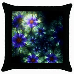 Fractal Painting Blue Floral Throw Pillow Case (black) by Pakrebo