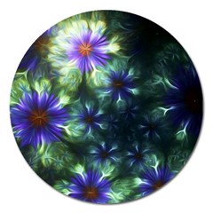 Fractal Painting Blue Floral Magnet 5  (round) by Pakrebo