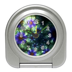 Fractal Painting Blue Floral Travel Alarm Clock by Pakrebo