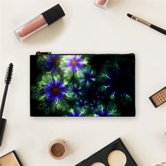 Fractal Painting Blue Floral Cosmetic Bag (small) by Pakrebo