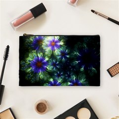 Fractal Painting Blue Floral Cosmetic Bag (medium) by Pakrebo