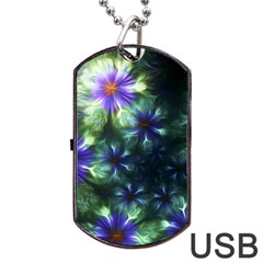 Fractal Painting Blue Floral Dog Tag Usb Flash (one Side) by Pakrebo