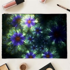 Fractal Painting Blue Floral Cosmetic Bag (xxl) by Pakrebo