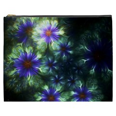 Fractal Painting Blue Floral Cosmetic Bag (xxxl) by Pakrebo