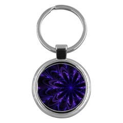 Fractal Blue Mandala Digital Key Chain (round) by Pakrebo