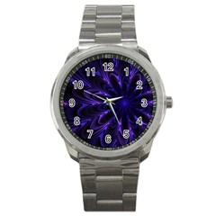 Fractal Blue Mandala Digital Sport Metal Watch