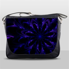 Fractal Blue Mandala Digital Messenger Bag by Pakrebo