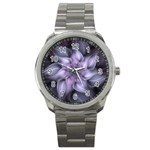 Fractal Flower Lavender Art Sport Metal Watch Front