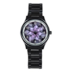 Fractal Flower Lavender Art Stainless Steel Round Watch by Pakrebo