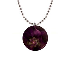 Fractal Pink Lavender Flower Bloom 1  Button Necklace by Pakrebo