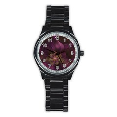 Fractal Pink Lavender Flower Bloom Stainless Steel Round Watch by Pakrebo