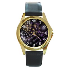 Fractal Spheres Glitter Design Round Gold Metal Watch by Pakrebo