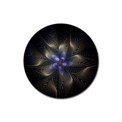 Fractal Blue Abstract Fractal Art Rubber Round Coaster (4 Pack)  by Pakrebo