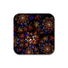 Fractal Spiral Flowers Pattern Rubber Square Coaster (4 Pack)  by Pakrebo