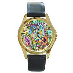 Paisley 5 Round Gold Metal Watch by impacteesstreetwearfive