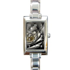 Fractal Silver Flower Bloom Floral Rectangle Italian Charm Watch by Pakrebo