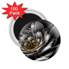 Fractal Silver Flower Bloom Floral 2 25  Magnets (100 Pack)  by Pakrebo