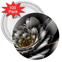 Fractal Silver Flower Bloom Floral 3  Buttons (100 Pack)  by Pakrebo